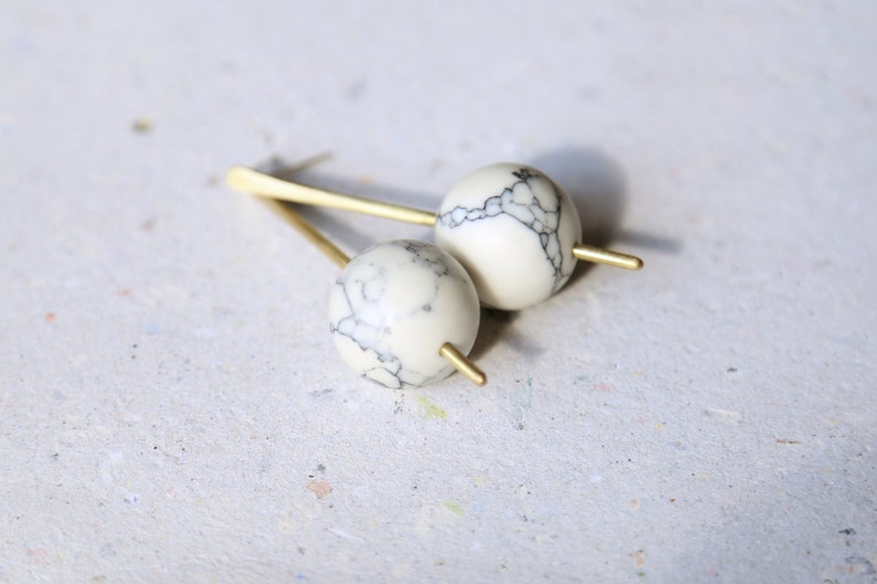 Marble and bronze bar and sphere earrings with sterling silver posts image 6