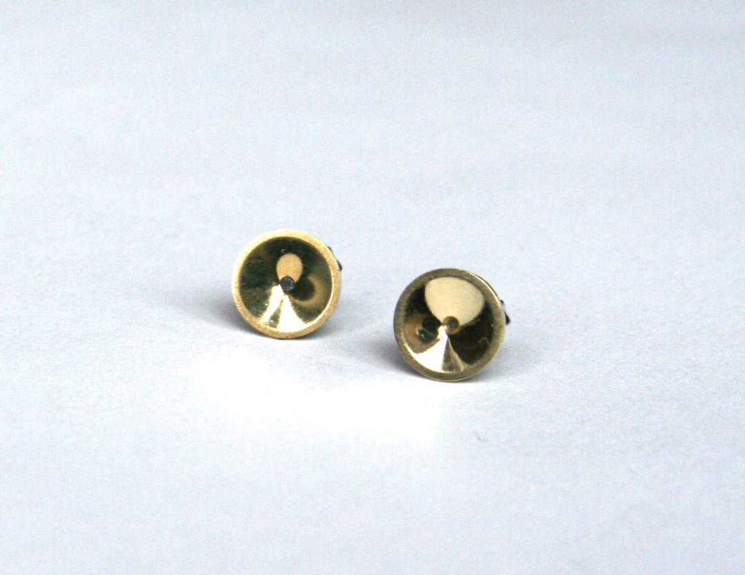 Brass Stud Earrings Domed Gold Color Earrings Mirror - Etsy