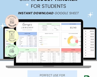 Plantilla de Google Sheets para el seguimiento del presupuesto de estudiantes universitarios. Planificador financiero, hoja de cálculo para el seguimiento de gastos y herramienta de gestión del dinero (descarga digital).