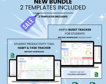 Paquete de plantillas de Google Sheets para productividad y presupuesto estudiantil: Rastreador de hábitos, lista de tareas, rastreador de presupuesto, planificador financiero (descarga digital).