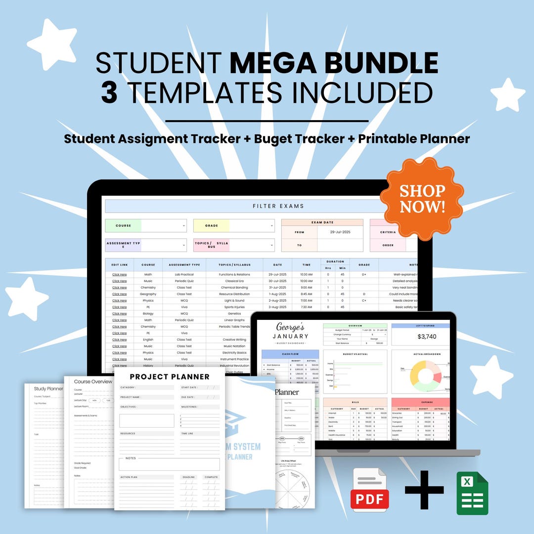 Student Mega Planner Bundle Assignment Tracker Budget Tracker Printable ...