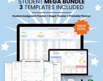 Paquete Mega Planificador para Estudiantes: Rastreador de Tareas, Rastreador de Presupuesto, Planificador de Estudio Imprimible, Organizador Académico, Tamaño Carta de EE. UU., Descarga Digital