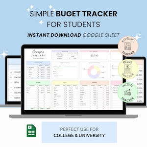 Student Budget Tracker Google Sheets Template, College Expense Planner, Finance Tracker, Money Management Spreadsheet, Digital Download