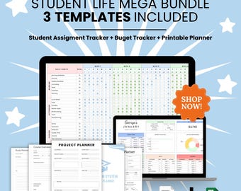 Paquete completo de plantillas de Google Sheets para la vida diaria del estudiante: Planificador de productividad, Rastreador de presupuesto, Planificador de estudio imprimible, Tamaño A4 Carta (EE. UU.)