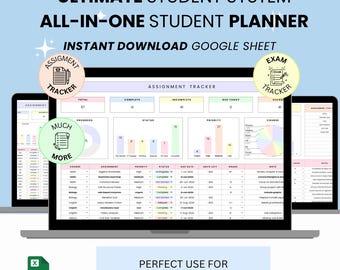 Plantilla de Google Sheets para el Sistema Estudiantil Definitivo, Planificador Académico, Rastreador de Productividad, Rastreador de Presupuesto, Rastreador de Carrera, Todo en Uno