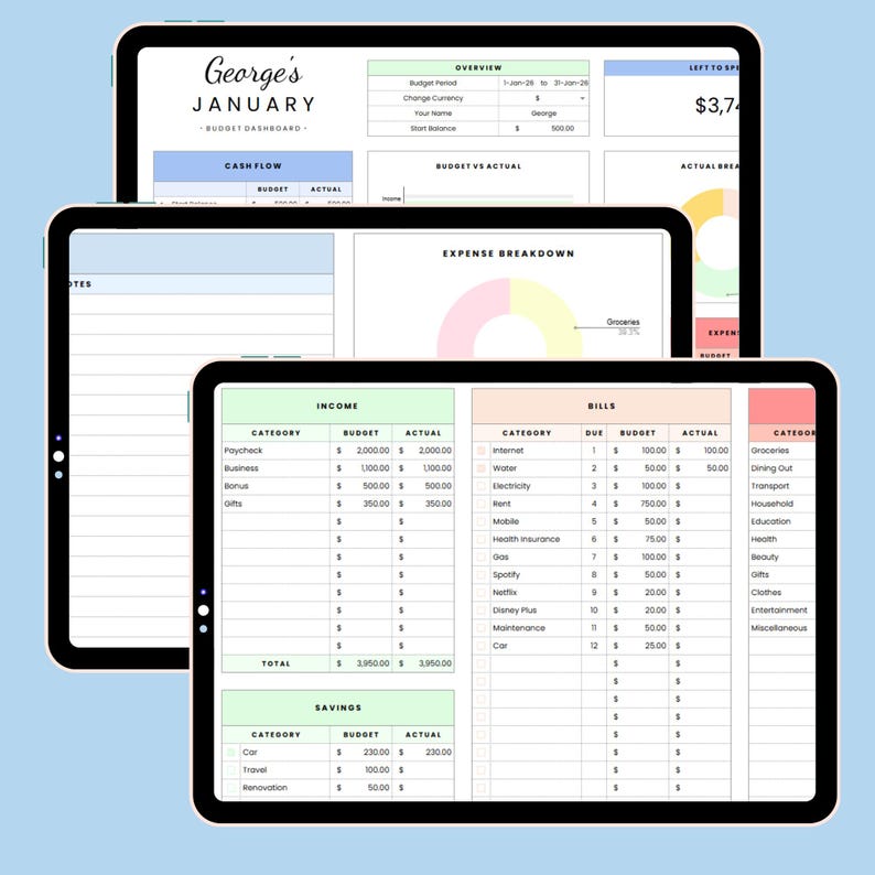 Budget Display College Student Budget Tracker Google Sheets Template Finance Planner ...