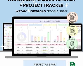 Plantilla de Google Sheets para el seguimiento de tareas y exámenes de estudiantes. Seguimiento de proyectos. Seguimiento de tareas. Seguimiento de exámenes. Organizador de estudios.