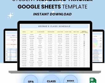 Planificador académico estudiantil, plantilla de Google Sheets, horario de clases, registro de promedio de calificaciones, registro de asistencia, organizador de estudio (descarga digital).