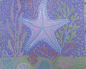 Seestern und Koralle Unterwasserszene Pointillismus Dot Art