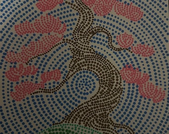 Abstract Dot Art Landscapes Cherry Blossom Bonsai Tree