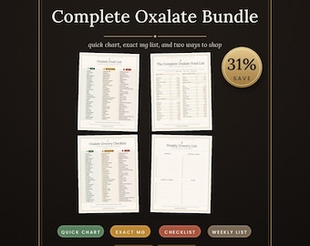 Oxalate Diet Bundle | Food List, Mg Chart, Grocery Checklists | Kidney Stone Diet (PDF)