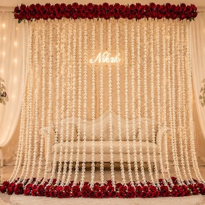 Künstlicher Tuberosen-Vorhang, Hängegirlande aus roten Rosen, Hintergrund für die Nikah-Bühne, Wanddekoration für Hochzeiten