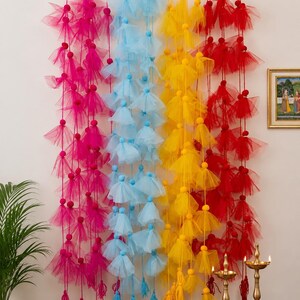 Guirlanda de tule arco-íris com borlas, decoração de parede artesanal em rede, decoração festiva, decoração para festa de Halloween.