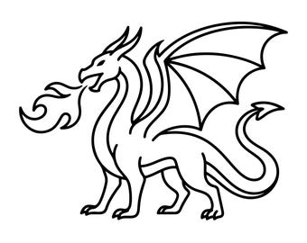 Fire Breathing Dragon SVG, Fantasy Line Art Cut File for Cricut