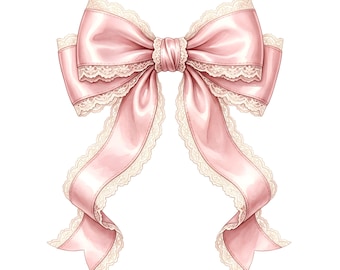 Blush Pink Satin Bow PNG Clipart | Coquette Vintage School Bow Design | Sublimation Digital Download
