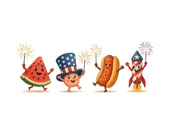 Patriotic Doodle PNG | Fourth of July Design | Watermelon Hotdog Firework Graphic