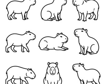 Capybara SVG Bundle, Animal Outline Clipart, Coloring Page Cut File, Cricut
