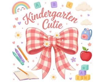 Kindergarten Cutie PNG | Coquette Bow School Shirt Design | Back to School Sublimation | Instant Download