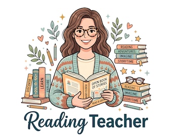 Reading Teacher PNG Design | Female Educator | Teacher Gift | Sublimation Download