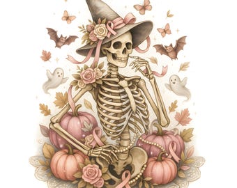 Breast Cancer Awareness Ghost PNG | Pink Halloween Witch Clipart | Sublimation Design