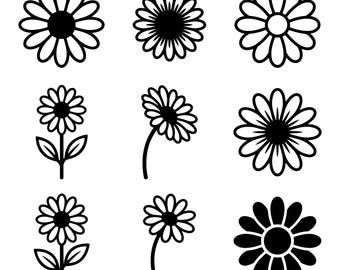Daisy Flower SVG Bundle, Botanical Silhouette Cut Files for Cricut, Spring Decor