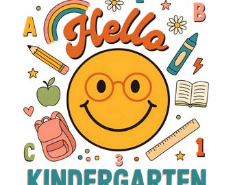 Hello Kindergarten PNG | Retro Smiley Face Shirt | Back to School Sublimation