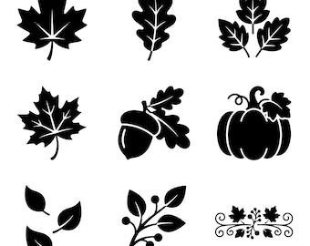 Fall Leaves SVG Bundle, Autumn Clipart, Pumpkin Cut File, Cricut Download