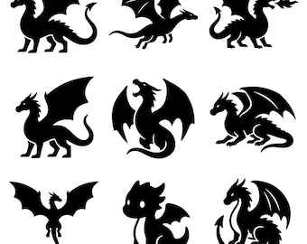 Dragon SVG Bundle, Fantasy Silhouette Cut Files for Cricut, Fire Breathing PNG