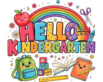 Hello Kindergarten Graphic, Kawaii Classroom Supplies, Shirt Design Download