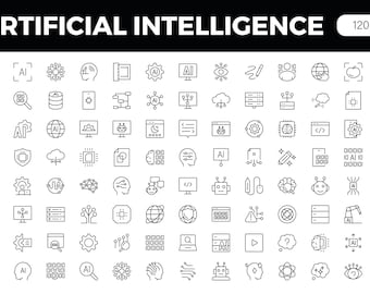 120+ AI Icons Set, Artificial Intelligence Icon Bundle, SVG Vector Pack