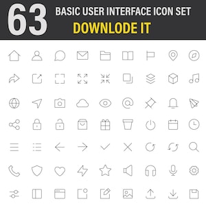 Conjunto de 63 iconos de interfaz de usuario, paquete básico de iconos de interfaz de usuario, paquete de vectores SVG