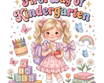 First Day of Kindergarten Girl PNG School Girl Coquette Sublimation Design