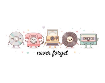 Never Forget PNG | Retro 90s Cassette Tape Design | Vintage Nostalgic Sublimation