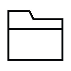 May include: A black and white line art icon of a standard document folder. The graphic features a rectangular shape with a tab extending from the top right corner, outlined in a bold black stroke against a plain white background.
