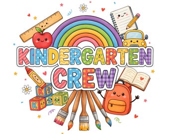 School Clipart Bundle, Kindergarten Crew Sublimation, Teacher Shirt PNG, Classroom Kids Graphic, Digital Download