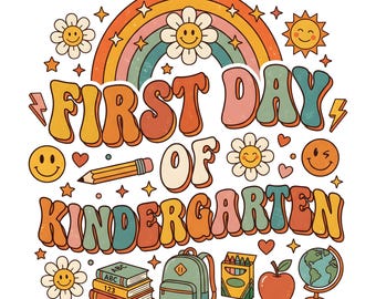 Groovy Kindergarten PNG | Retro School Shirt Design | Back to School Sublimation Download