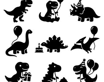 Dinosaur Birthday SVG Bundle, Kids Party Silhouette Cut Files for Cricut