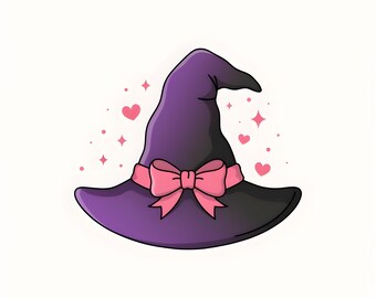 Chapéu de Bruxa Kawaii PNG | Clipart de Fita Rosa da Conscientização | Design para Sublimação de Halloween