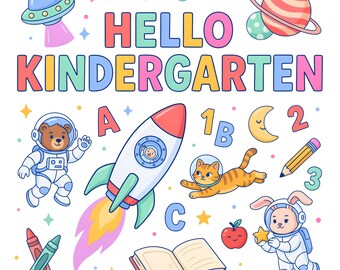 Bonjour la maternelle fusée spatiale PNG | Conception de chemise pour enfants pour la rentrée des classes