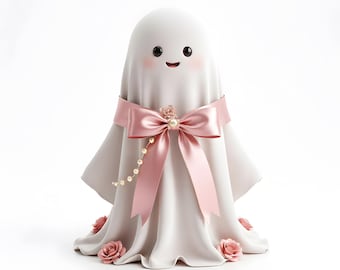 Fantasma PNG | Clipart de Fantasma com Laço Rosa Kawaii | Design para Sublimação