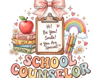 School Counselor PNG Clipart | Back to School Coquette Bow Teacher Design Digital Download