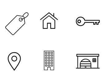 Conjunto de ícones de linha para imóveis em SVG e PNG | Ícones de localização para casa, garagem e outras propriedades