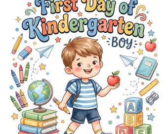 First Day of Kindergarten Boy PNG | Back to School Boy Clipart | Sublimation Digital Download