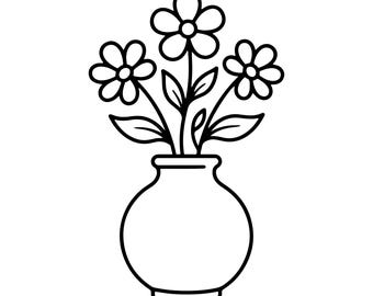 Flower Vase SVG, Botanical Line Art Cut File for Cricut, Farmhouse Decor