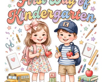 First Day of Kindergarten Boy Girl PNG | Back to School Clipart Sublimation