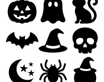 Halloween SVG Bundle, Simple Icon Silhouette Cut Files for Cricut, Spooky Decor