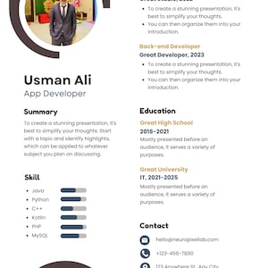 Modello di curriculum vitae moderno per sviluppatori di app / CV professionale in formato SVG e PNG