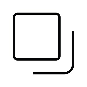May include: A black line icon featuring a square with rounded corners positioned in the foreground, partially overlapping a second, larger square outline that is only visible by its bottom and right edges, creating a layered or duplicate effect.
