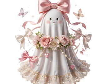 Fantasma Coquette PNG | Clipart de Fantasma com Laço Rosa | Design para Sublimação
