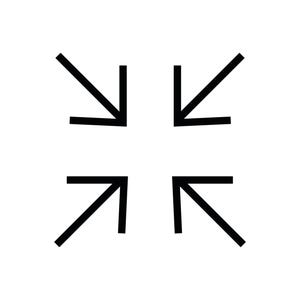 May include: A black icon featuring four arrows pointing inward toward the center of the frame. Each arrow is composed of two straight lines meeting at a point, arranged symmetrically to represent a minimize or shrink function in a digital interface.